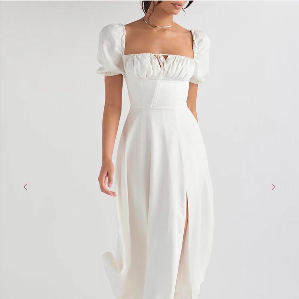 House of CB White Midi Dress with Puff Sleeves